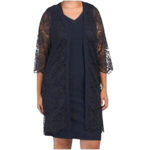 Maya Brooke  Beaded and Scalloped Lace V-Neck Jacket Set